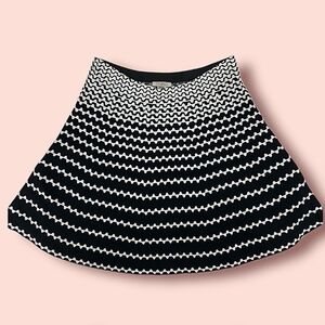 Roz & Ali Large Black White Knit Circle Skirt w/ Geometric Striped Pattern